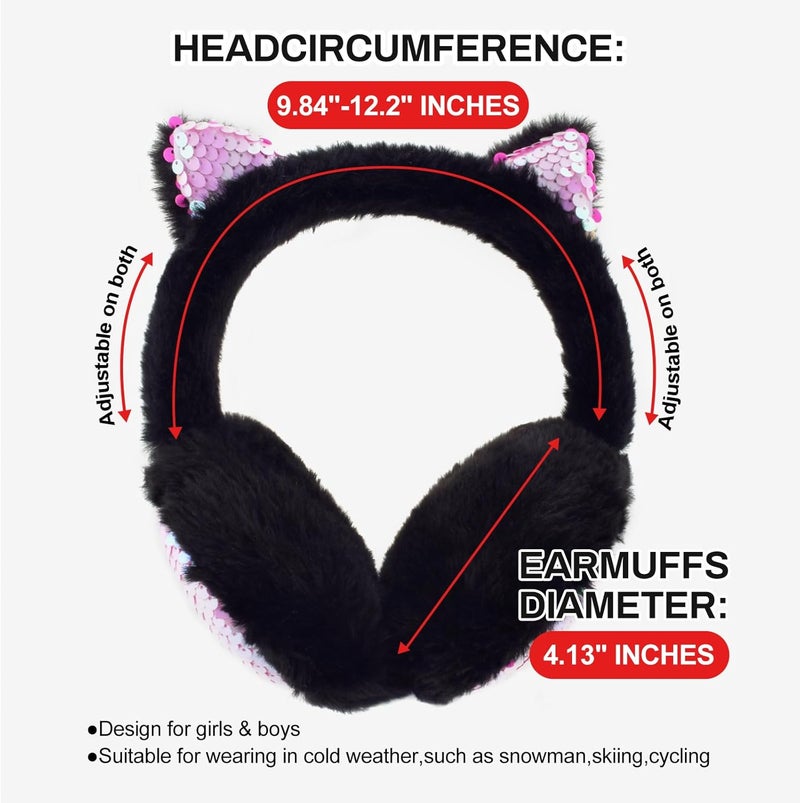 EDCYF Ear Muffs Gloves Set for Kids Girls Winter Ear Muffs Adjustable Sequins Warm Earmuffs Furry Outdoor - Image 3